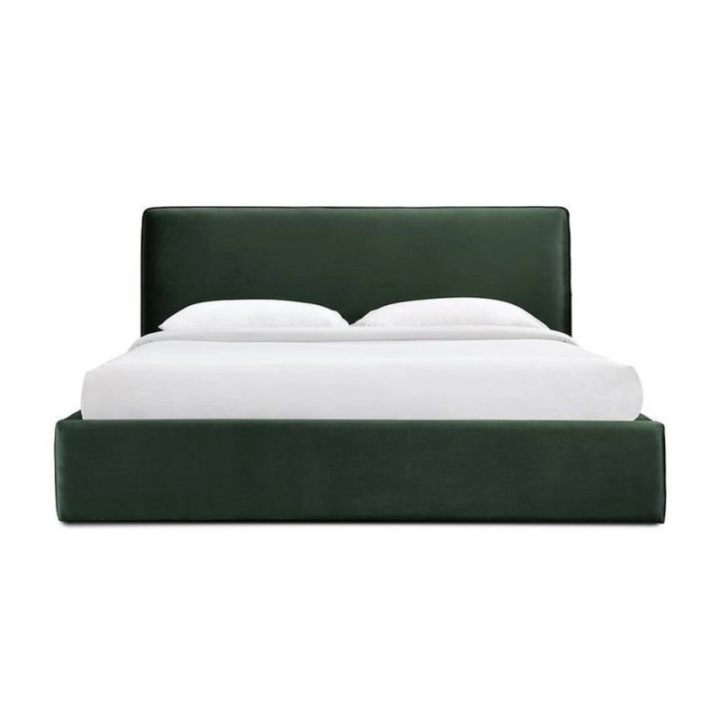 Luxury Upholstered Platform Bed Frame Deep Green Fabric Luxury Upholstered Platform Bed Frame Deep Green Fabric