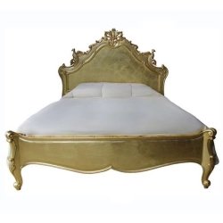 Luxury Gold Carved Wooden Bed Frame