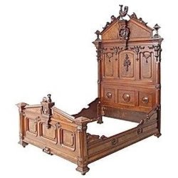 Exquisite Carved Wood Bed Frame Gothic Revival Style Masterpiece Furniture