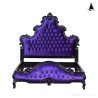Ornate Gothic Victorian Carved Wood Bed Frame Purple Velvet Upholstery