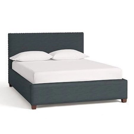 Contemporary Upholstered Bed Frame with Nailhead Trim Headboard