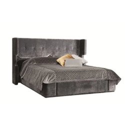 Luxury Grey Velvet Upholstered Wingback Bed with Tufted Headboard