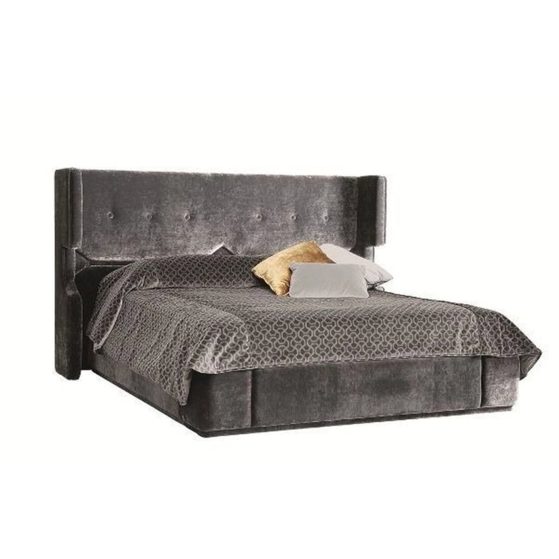 Luxury Grey Velvet Upholstered Wingback Bed with Tufted Headboard Luxury Grey Velvet Upholstered Wingback Bed with Tufted Headboard