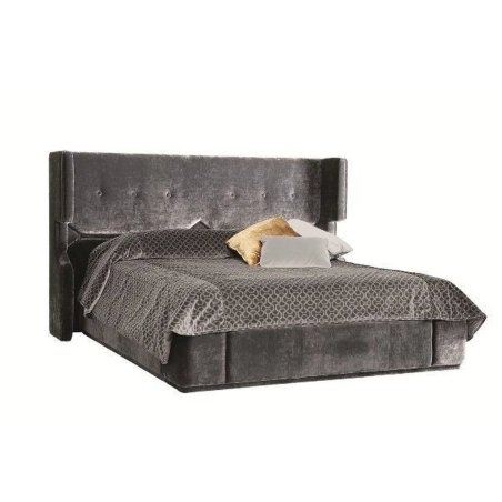 Luxury Grey Velvet Upholstered Wingback Bed with Tufted Headboard