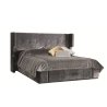 Luxury Grey Velvet Upholstered Wingback Bed with Tufted Headboard