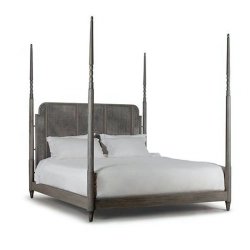 Elegant Four Poster Wood Bed with Woven Headboard