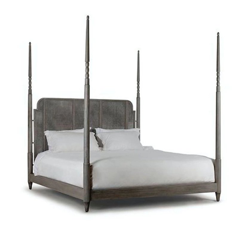 Elegant Four Poster Wood Bed with Woven Headboard Elegant Four Poster Wood Bed with Woven Headboard