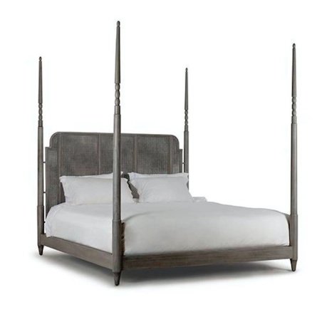 Elegant Four Poster Wood Bed with Woven Headboard
