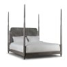 Elegant Four Poster Wood Bed with Woven Headboard