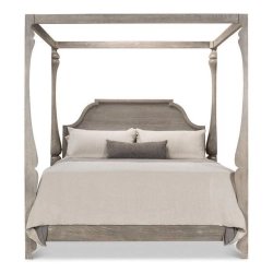 Rustic Solid Wood Four Poster Canopy Bed Frame, Weathered Grey Finish