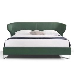 Modern Upholstered Platform Bed with Metal Legs Green Finish