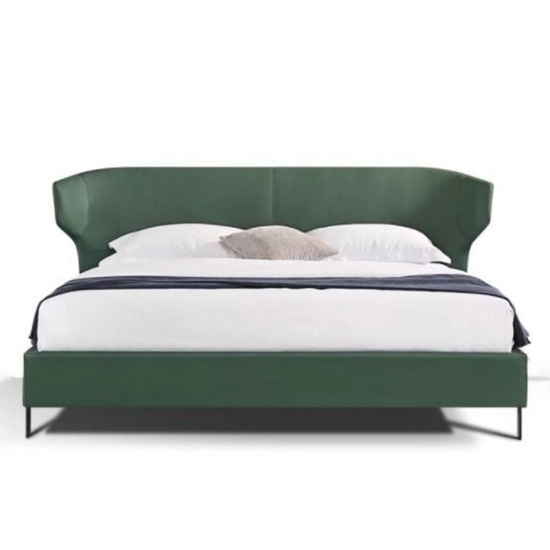 Modern Upholstered Platform Bed with Metal Legs Green Finish Modern Upholstered Platform Bed with Metal Legs Green Finish