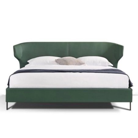 Modern Upholstered Platform Bed with Metal Legs Green Finish