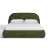 Modern Upholstered Queen Bed with Rounded Headboard in Olive Green
