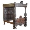 Ornate Carved Dark Wood Four Poster Bed Frame with Canopy
