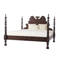 Classic Solid Wood Four Poster Bed with Carved Headboard