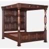 Hand Carved Dark Wood Four Poster Bed