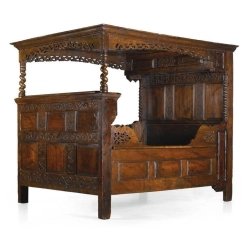 Antique Style Carved Wood Four Poster Canopy Bed