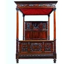 Luxury Intricately Carved Solid Wood Four Poster Bed with Canopy