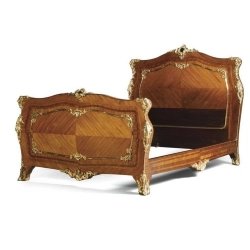 Luxury Ornate Rococo Revival Wood Bed Frame Gilded Accents