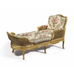 Luxurious Rococo Gilded Chaise Lounge with Elegant Floral Upholstery