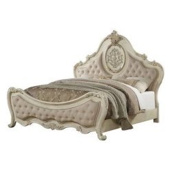 Elegant Tufted Fabric Upholstered Classic Wooden Bed