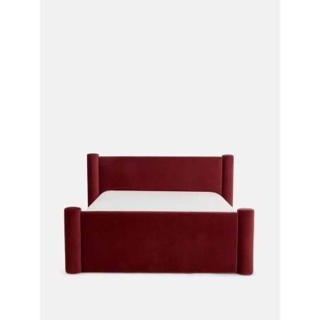 Deep Red Velvet Upholstered Bed Frame with Rolled Edges