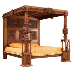 Regal Carved Wooden Canopy Bed