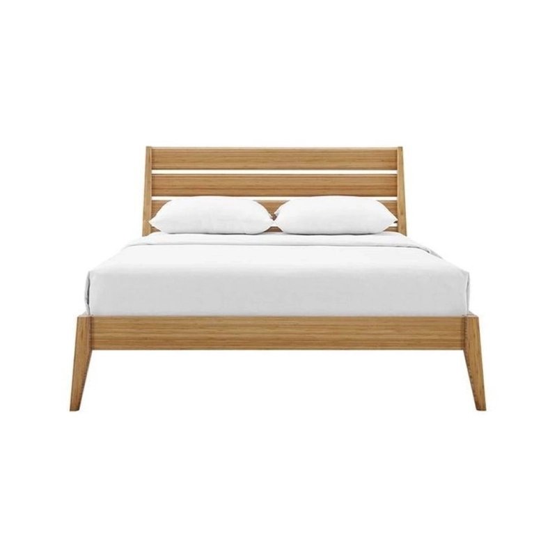 Modern Solid Wood Platform Bed with Slatted Headboard, Natural Wood Finish Modern Solid Wood Platform Bed with Slatted Headboard, Natural Wood Finish