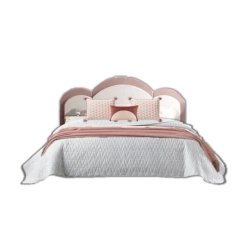 Modern Upholstered Bed with Cloud Headboard and Pink Accent