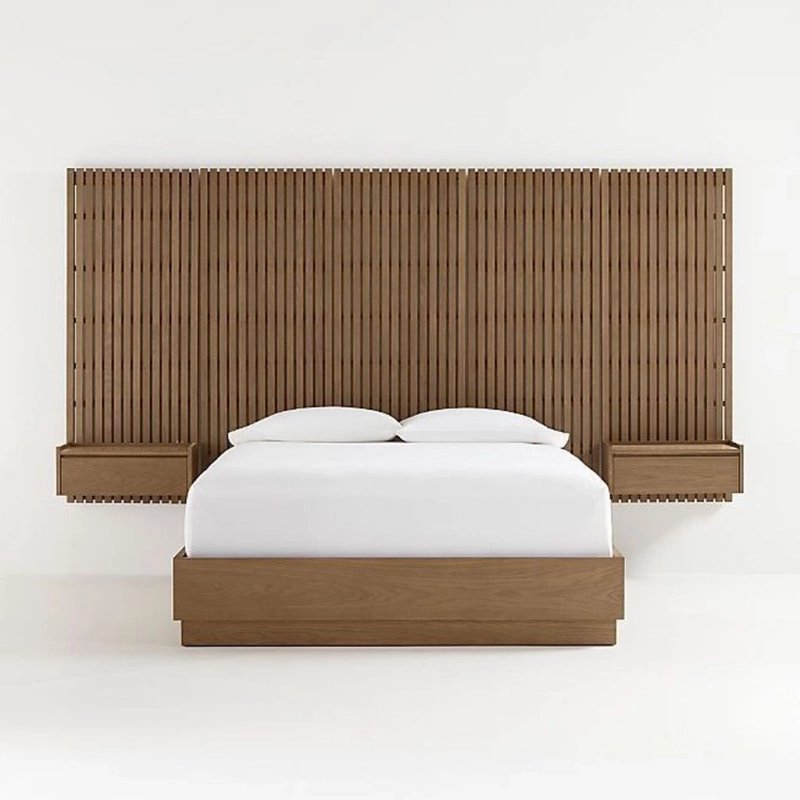 Minimalist Modern Slatted Wood Bed Frame with Integrated Nightstands Minimalist Modern Slatted Wood Bed Frame with Integrated Nightstands