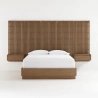 Minimalist Modern Slatted Wood Bed Frame with Integrated Nightstands
