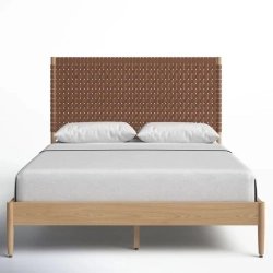 Modern Wood Bed Frame with Hand-Woven Headboard