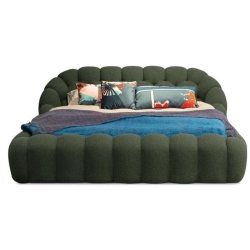 Modern Sculptural Green Upholstered Boucle Bed