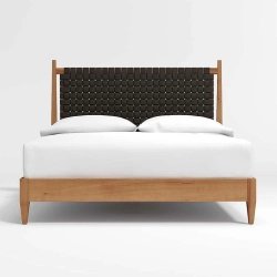 Solid Wood Bed Frame with Woven Headboard