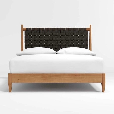 Solid Wood Bed Frame with Woven Headboard