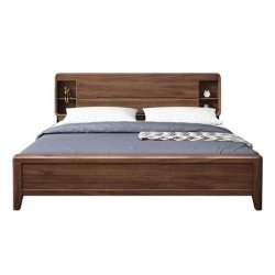 Modern Wooden Bed with Integrated Headboard Storage