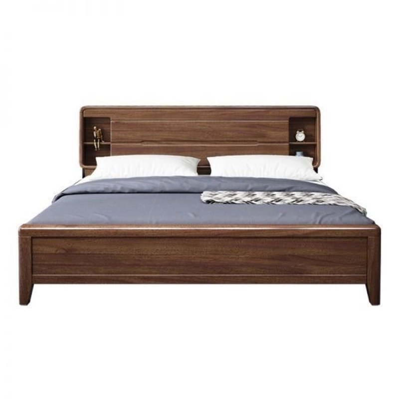 Modern Wooden Bed with Integrated Headboard Storage Modern Wooden Bed with Integrated Headboard Storage