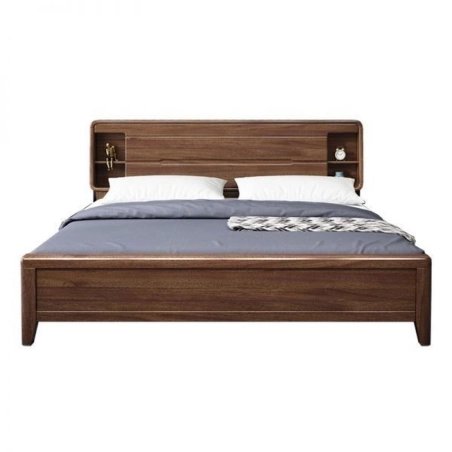 Modern Wooden Bed with Integrated Headboard Storage