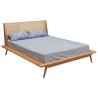 Solid Wood Bed Frame with Rattan Headboard Mid-Century Modern Style