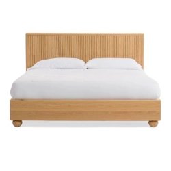 Modern Solid Wood Bed Frame with Slatted Headboard