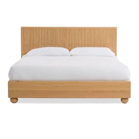 Modern Solid Wood Bed Frame with Slatted Headboard
