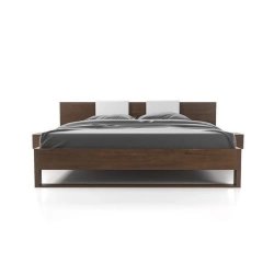 Modern Minimalist Solid Wood Bed Frame with Upholstered Headboard