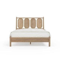 Modern Wooden Bed Frame with Oval Panel Headboard Natural Finish