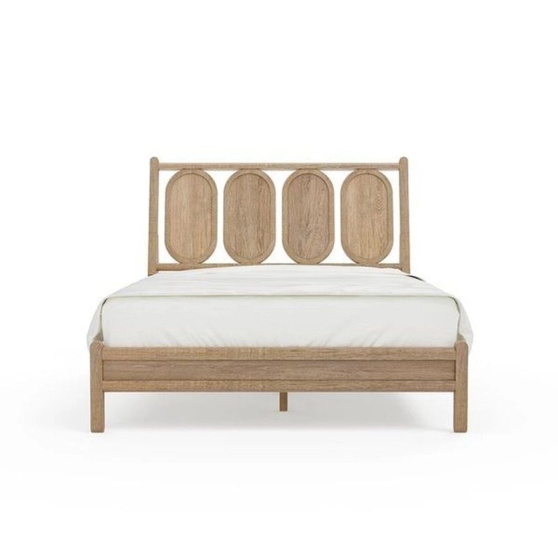 Modern Wooden Bed Frame with Oval Panel Headboard Natural Finish Modern Wooden Bed Frame with Oval Panel Headboard Natural Finish
