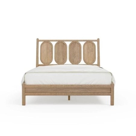 Modern Wooden Bed Frame with Oval Panel Headboard Natural Finish