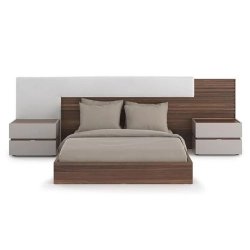 Modern Platform Bed Frame with Integrated Headboard and Nightstands