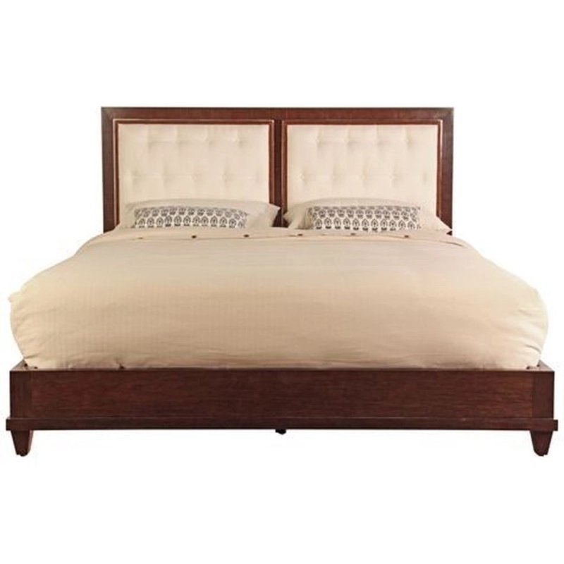 Elegant Solid Wood Bed Frame with Tufted Fabric Headboard