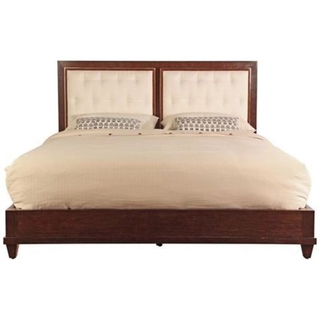 Elegant Solid Wood Bed Frame with Tufted Fabric Headboard