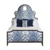 Upholstered Bed with Blue Animal Print Fabric and Wood Frame